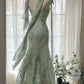 Gorgeous Light Green Cowl Neck Glittering Beaded Spaghetti Strap Chiffon Mermaid Prom Dress Evening Dress DP6315