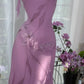 Gorgeous Rose Pink Applique Spaghetti Strap Chiffon Mermaid Prom Dress Evening Dress DP6317