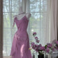 Gorgeous Rose Pink Applique Spaghetti Strap Chiffon Mermaid Prom Dress Evening Dress DP6317