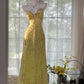 Shiny Yellow Sequined Sweetheart Chiffon A-Line Prom Dress Evening Dress DP6312