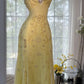 Shiny Yellow Sequined Sweetheart Chiffon A-Line Prom Dress Evening Dress DP6312
