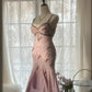 Gorgeous Pink Sweetheart Glittering Beaded Spaghetti Strap Chiffon Mermaid Prom Dress Evening Dress DP6316