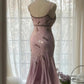 Gorgeous Pink Sweetheart Glittering Beaded Spaghetti Strap Chiffon Mermaid Prom Dress Evening Dress DP6316