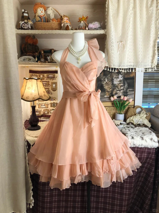 Vintage Champagner Sweetheart Neckholder Kleid Design A-Linie Chiffon Partykleid Homecoming Kleid DP6099