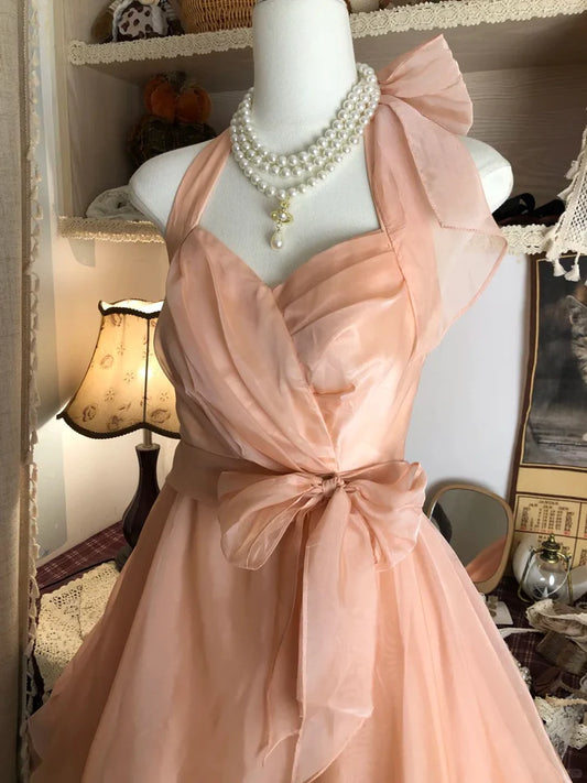 Vintage Champagner Sweetheart Neckholder Kleid Design A-Linie Chiffon Partykleid Homecoming Kleid DP6099