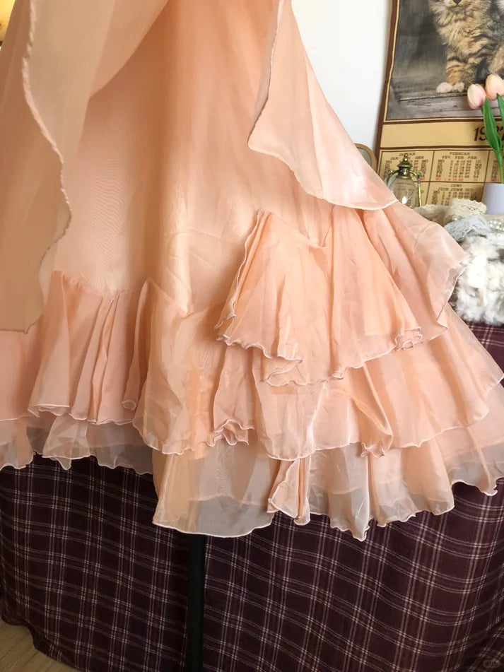 Vintage Champagne Sweetheart Halter Dress Design A-line Chiffon Party Dress Homecoming Dress DP6099