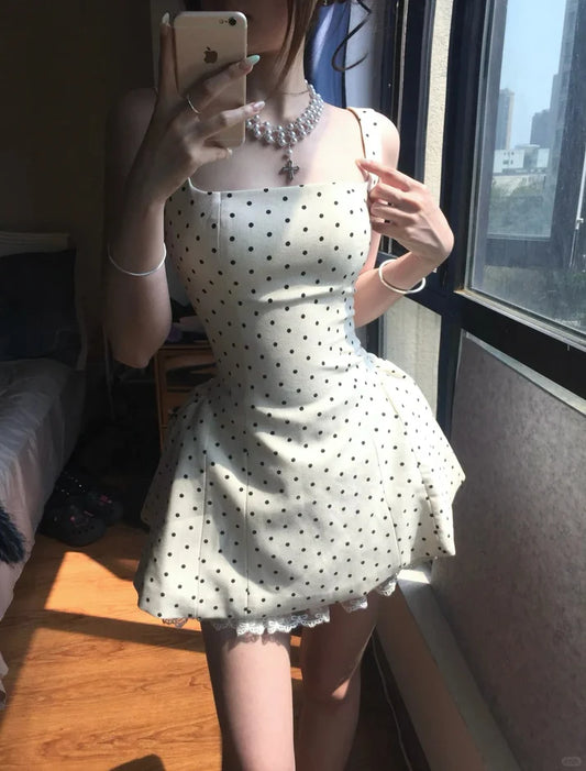 Vintage Polka Dot A-Linie Schnürung Kurzes Partykleid Cocktailkleid Homecoming Kleid DP6517