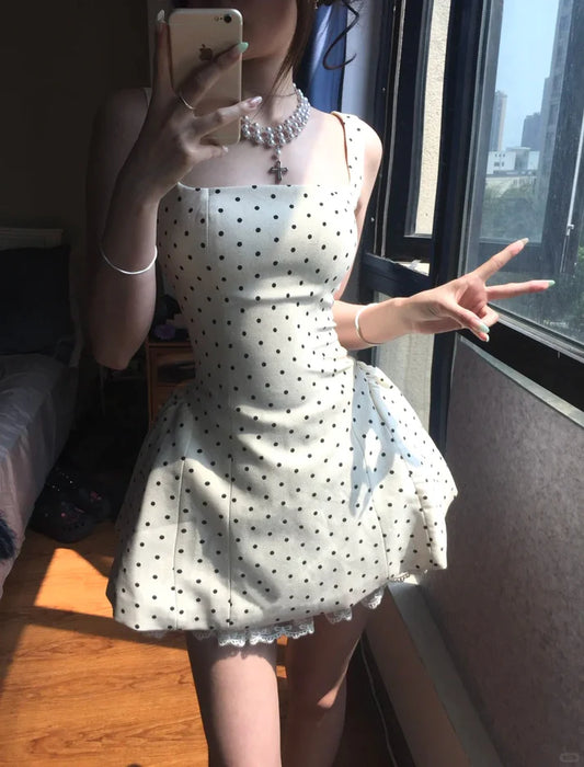 Vintage Polka Dot A-Linie Schnürung Kurzes Partykleid Cocktailkleid Homecoming Kleid DP6517