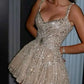 Vintage silbrig glänzend Perlen A-Linie kurzes Partykleid Cocktailkleid Homecoming Kleid DP6519