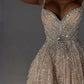 Vintage silbrig glänzend Perlen A-Linie kurzes Partykleid Cocktailkleid Homecoming Kleid DP6519