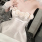 Retro Beige Pailletten 3D Floral Trägerloses A-Linie Partykleid Homecoming Kleid DP6103