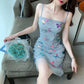 Elegant Sparkling Light Blue Spaghetti Strap Sequin Butterfly Design Sheath Chiffon Party Dress Homecoming Dress DP6100