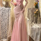 Vintage Pink Lace Prom Dress Mermaid V-neck Evening Gown Sleeveless Party Dress Long Formal Dress DP6895