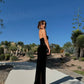 Charmantes schwarzes trägerloses Meerjungfrau-Kleid mit hohem Schlitz, langes Ballkleid, Partykleid, Abendkleid DP6487