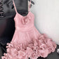 Cute Pink Spaghetti Strap Ruffle Design A-Line Homecoming Dress Party Dress Prom Dresses DP6153