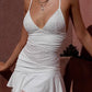 Cute White Spaghetti Strap Lace Applique V-neck Design A-Line Homecoming Dress Party Dress Prom Dresses DP6154