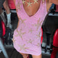 Retro Pink Sparkling Sequin V-neck Bodycon Homecoming Dress Party Dress DP6156