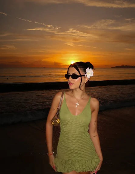 Cute Olive Green V-neck Sheath Knitted Homecoming Dress Party Dress DP6157