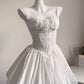 Vintage Spaghetti Strap Pleated A-Line Lace Short Party Dress Cocktail Dress Homecoming Dress DP6504