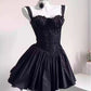 Vintage Spaghetti Strap Pleated A-Line Lace Short Party Dress Cocktail Dress Homecoming Dress DP6504