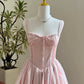 Vintage Spaghetti Strap Pleated A-Line Lace Short Party Dress Cocktail Dress Homecoming Dress DP6504