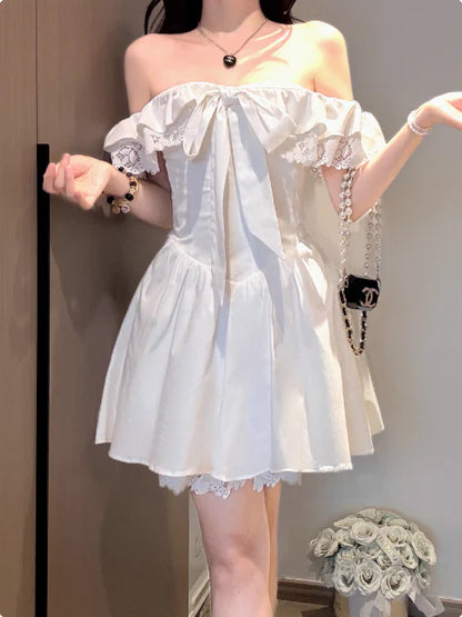 Vintage White Off-the-shoulder A-Line Lace Short Party Dress Cocktail Dress Homecoming Dress DP6505