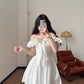 Vintage White Off-the-shoulder A-Line Lace Short Party Dress Cocktail Dress Homecoming Dress DP6505