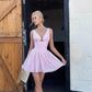 Vintage Pink V-neck Polka Dot A-Line Short Party Dress Cocktail Dress Homecoming Dress DP6508