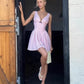 Vintage Pink V-neck Polka Dot A-Line Short Party Dress Cocktail Dress Homecoming Dress DP6508