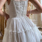 Vintage White Lace Spaghetti Strap A-Line Short Tiered Party Dress Cocktail Dress Homecoming Dress DP6510