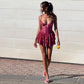 Vintage Fuchsia Spitze Spaghettiträger A-Linie Kurzes gestuftes Partykleid Cocktailkleid Homecomingkleid DP6511
