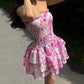 Cute Floral Strapless Design A-line Tiered Party Dress Homecoming Dress DP6104