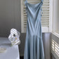 Vintage Salbeigrün Rüschen Meerjungfrau Satin Langes Ballkleid Partykleid Abendkleid DP6486