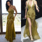 Vintage Beaded Applique High Slit Mermaid Long Prom Dress Party Dress Evening Dress DP6469