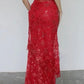 Vintage Glänzende Pailletten Rote Meerjungfrau Spitze Applikation Spaghettiträger Langes Ballkleid Abendkleid, DP6306
