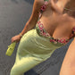 Vintage Green Floral Mermaid Spaghetti Strap Design Satin Prom Dress Evening Dress DP6235