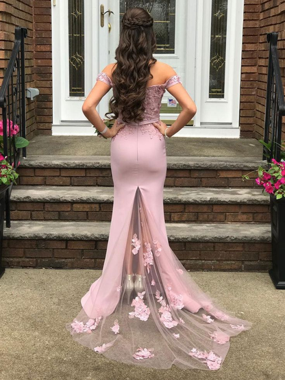 Pink Satin Mermaid Long Lace Prom Dress Bridesmaid Dress,DP0222