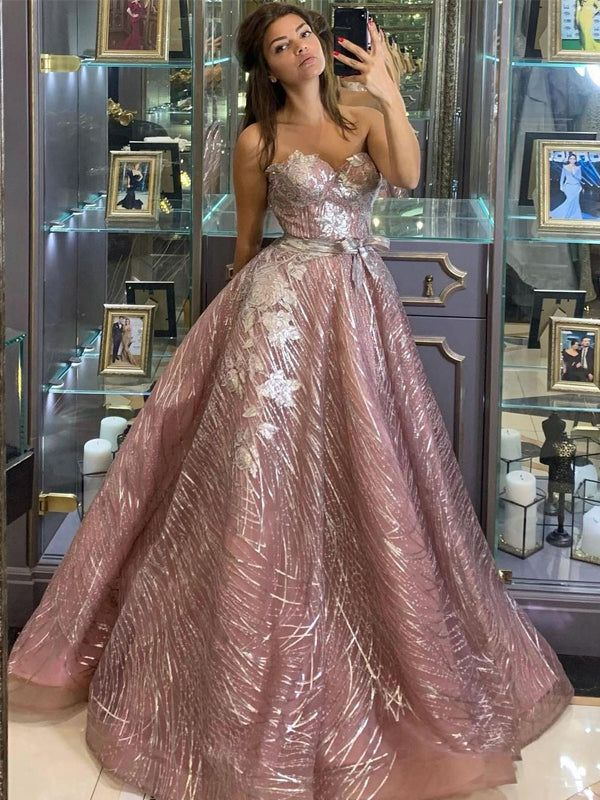 Vintage Sweetheart A-line Tulle Sequin Long Prom Dresses,DP0255