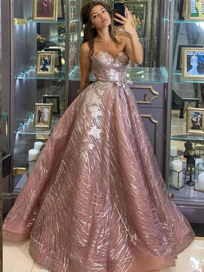 Vintage Sweetheart A-line Tulle Sequin Long Prom Dresses,DP0255