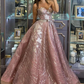 Vintage Sweetheart A-line Tulle Sequin Long Prom Dresses,DP0255