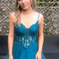 Blue A-line Spahetti Straps Appliques Ruffle-Layers Tulle Long Prom Dress,DP040