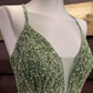 Dusty Sage Beaded Cross Back V Neck Seqins-Embroidery Long Prom Dress,DP022