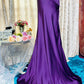 Elegant Purple Satin Mermaid Spaghetti Strap Sweetheart Ruched Bodice Beaded Floral Sweep Train Prom Dress DP8656