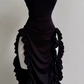 Burgundy Strapless Sheath Midi Length Ruffle Sexy Evening Dress, DP2587