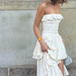 Enchanting White Strapless Ruffles High Slit Long Prom Dress Evening Dress DP6335