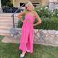 Pink Strapless A-Line Cute Prom Dress with Slit, DP2377