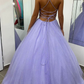Purple V-neck Tulle Long Prom Dress Evening Dress,DP0197