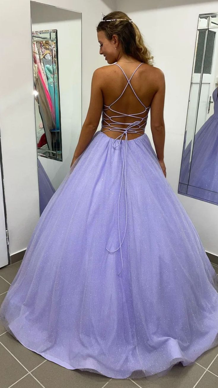 Purple V-neck Tulle Long Prom Dress Evening Dress,DP0197