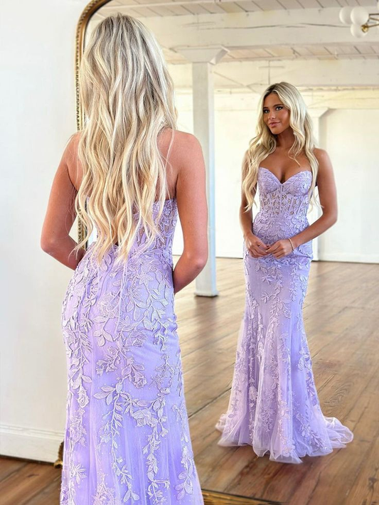 Purple Mermaid Sweetheart Sleeveless Long Prom Dresses Evening Dresses,DP0152