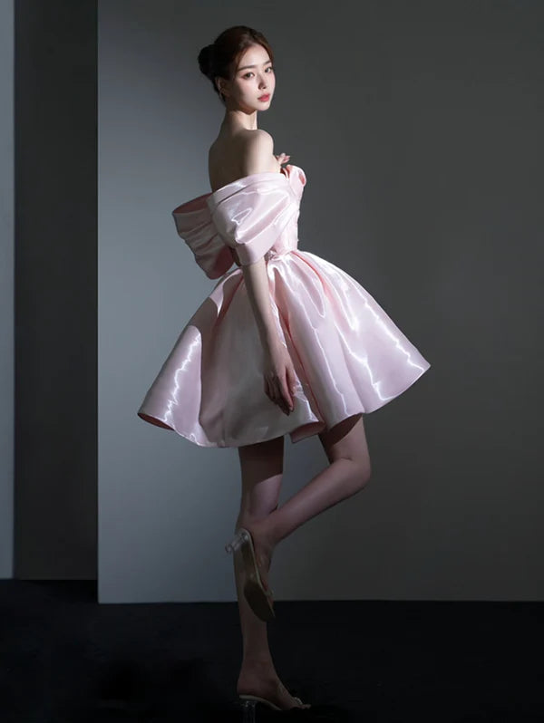 Cute Pink Off-the-shoulder Short A-Line Party Dress Cocktail Dress Homecoming Dress DP6492